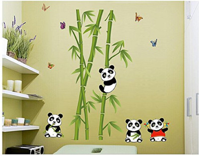 Asmi Collections 120 cm Bamboo Tree Panda Birds Removable Sticker(Pack of 1)