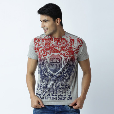 HUETRAP Printed Men Round Neck Grey T-Shirt