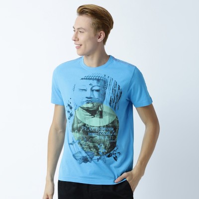 HUETRAP Printed Men Round Neck Blue T-Shirt