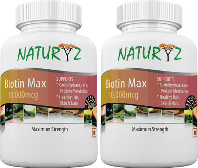 

NATURYZ Biotin 10000 mcg Maximum Strength (Vitamin B7 for Hair, Skin & Nails) – 60 Capsules, Pack of 2 (Combo)(120 No)