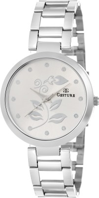 Gesture 10-Stylish Silver Floral Dial Modish Watch  - For Women   Watches  (Gesture)