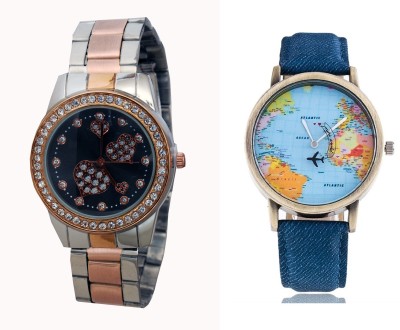 SOOMS WORLD MAP MEN WATCH AND TWO TONE STYLES STRAP HAVING HURTS PRINTED DIAL LADIES DIAMOND STUDDED PARTY WEAR Watch  - For Couple   Watches  (Sooms)