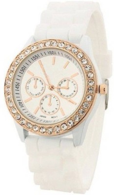 Freny Exim Luxurious White Strap Diamond Studded In White Round Dial Watch  - For Girls   Watches  (Freny Exim)