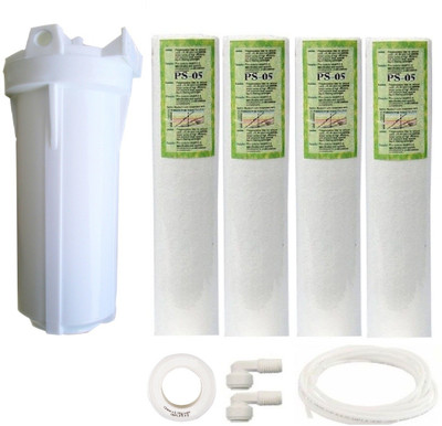 

BalRama 3/8inch Connection Prefilter Bowl SOR 10inch Housing Set Pre Filter Sediment Dust Filter with Spun PP Candle + 3/8" QC x 1/4" Thread Elbow Connectors + 3/8" Pipe + Teflon Tape Suitable for Kent RO UV UF Mineral Water Purifiers Solid Filter Cartrid