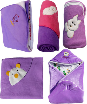 My NewBorn Cartoon  Hooded Baby Blanket(Polyester, Purple
