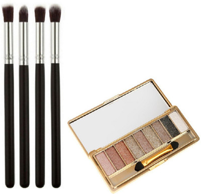 

Beauty Wand 4 Pcs Professional Eye Shadow Brush Set With 9 Shade Glitter Eyeshadw Palette(Set of 1)