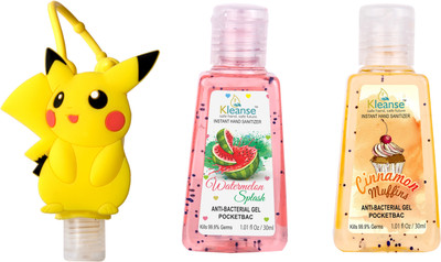 

kleanse Kleanse's Advanced Instant Hand Sanitizer - anti-bacterialn Water melon & Cinnamon Muffins sanitizer Gel with 3D holder(30 ml, Pack of 3)