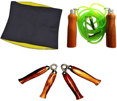 

HEALTH FIT INDIA HOT SHAPER SLIMMING BELT, PAIR OF HAND GRIPPER AND WOODEN HANDLE GREEN COLOR SKIPPING ROPE Gym & Fitness Kit