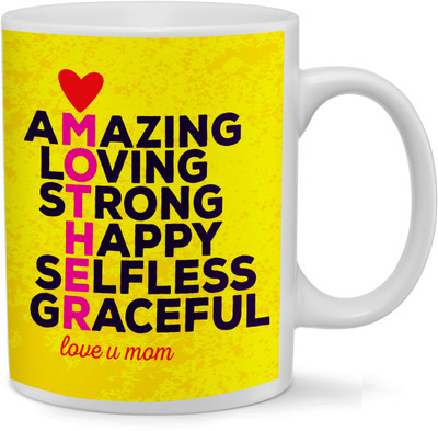 

RAMPOSH Mother Typo Yellow Coffee For Mom, Best Gift For Mother Ceramic Mug(350 ml)