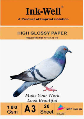 

INK WELL Photo Glossy Paper A3 Size Castcoat - 180 GSM, 20 Sheets Unruled A3 Photo Paper(Set of 1, White)