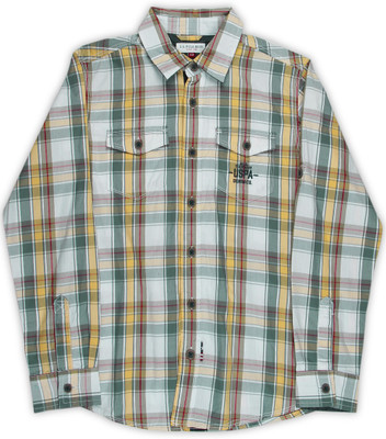 

US Polo Kids Boys Checkered Casual Yellow, Grey Shirt, Me. yellow