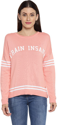Ajile by Pantaloons Applique Round Neck Casual Women Pink Sweater