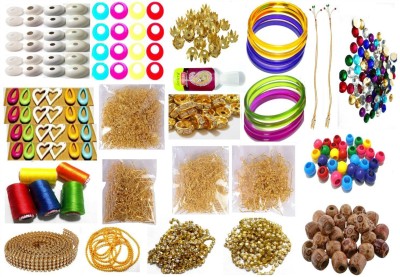 GOELX Silk Thread Jewellery Making Kit, 50 Pair Jhumka Earring Base,Jewellery Making Materials,Full Of Jewellery Making Items,Beads (Wooden & Plastic) All Items Set With Silk Thread (20 Items)