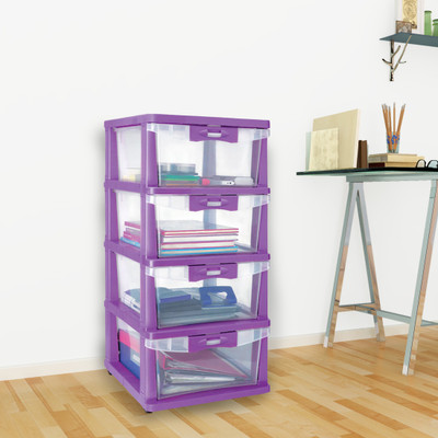 Nilkamal Plastic Free Standing Chest of Drawers(Finish Color - Violet)