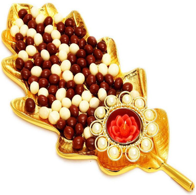 

Ghasitaram Gifts Golden Leaf Nutties and T-Lite Platter Bars(300 g)