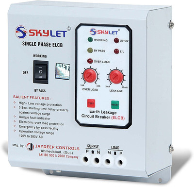 

SKYLET Single Phase ELCB + RCCB with ADJUSTABLE OVERLOAD (up to 32A) with high & low voltage protection, Overload Protection, Adjustable Leakage current 3 to 30 mA (Shock Guard) with TEST REPORT ELCBMB32AMP MCB(2)