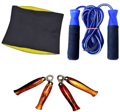 

HEALTH FIT INDIA HOT SHAPER SLIMMING BELT, PAIR OF HAND GRIPPER AND BEARING BLUE COLOR SKIPPING ROPE Gym & Fitness Kit