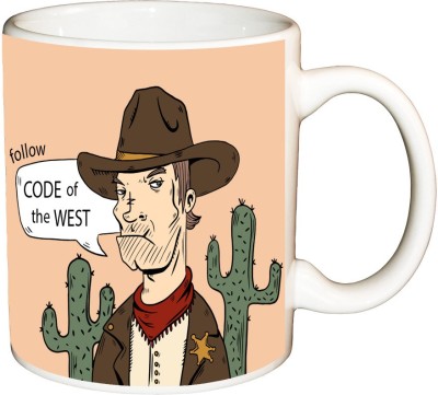 

ShopBuzz Follow code of the west printed coffee Ceramic Mug(350 ml), Multicolor