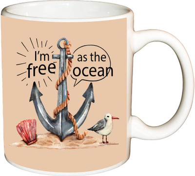 

ShopBuzz I am free as the Ocean printed coffee Ceramic Mug(350 ml), Multicolor