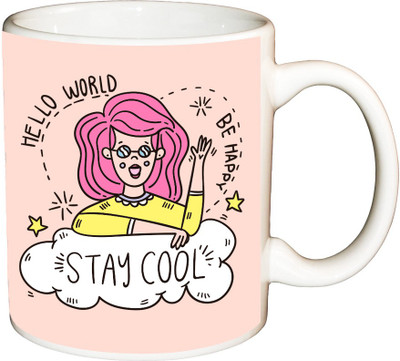 

ShopBuzz Hello world be happy printed coffee Ceramic Mug(350 ml), Multicolor