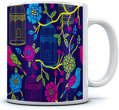 

RAMPOSH Bird Cage Theme Trendy Design Coffee Ceramic Mug(350 ml), Blue