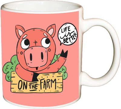 

ShopBuzz Life is better on the farm printed coffee Ceramic Mug(350 ml), Multicolor