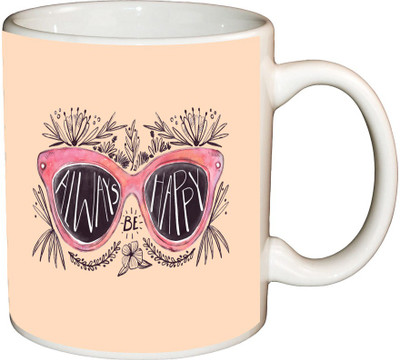 

ShopBuzz Always happy printed coffee Ceramic Mug(350 ml), Multicolor