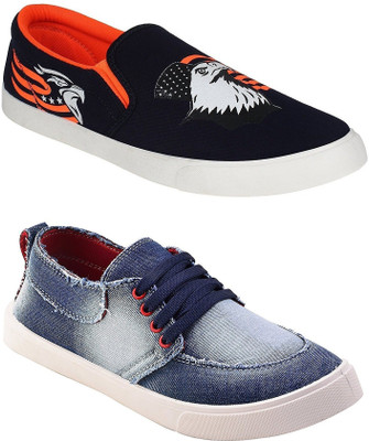 

Chevit Men's Combo Pack of 2 Denim Loafers, Casuals For Men(Orange, Blue