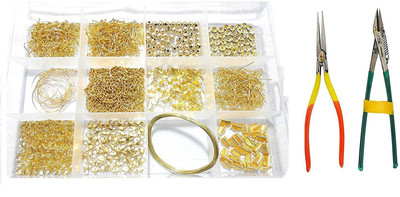 

GOELX DIY Findings Gold Jewellery Making Accessories Kit With Tools - All Basic Gold Jewellery Materials With Tools & Free Storage Box !!