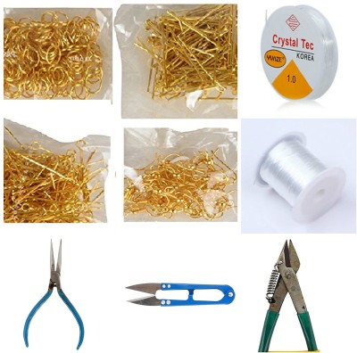 GOELX Jewellery Making DIY Essential Combo Set (9 Items)- Includes Beading Wires, Tools, Findings, Craft Cutter