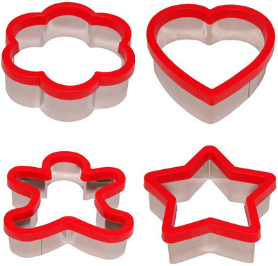 

RIANZ Soft Grip Cookie Cutter Set of 4 - Ginger Bread Man Cookie Cutter, Heart Cookie Cutter, Star Cookie Cutter and Flower Cookie Cutter- 3 inch Cookie & Biscuit Press Pump(Manual)