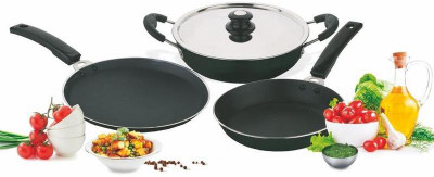 

Everwel Kitchen Galore Cookware Set(Aluminium, 3 - Piece), Black