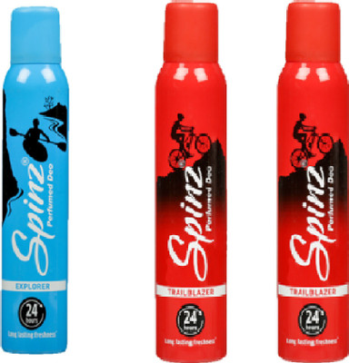 

spinz 2 Trailblazer & Explorer set of 3 Deodorant Spray - For Women(150 ml, Pack of 3)