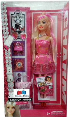 

GRAPPLE DEALS Fashion Stylish Girl Doll With Trendy Dress And Earings For Girls.(Pink)(Pink)