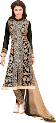 

Parishi Fashion Georgette Embroidered Dress/Top Material(Un-stitched), Black
