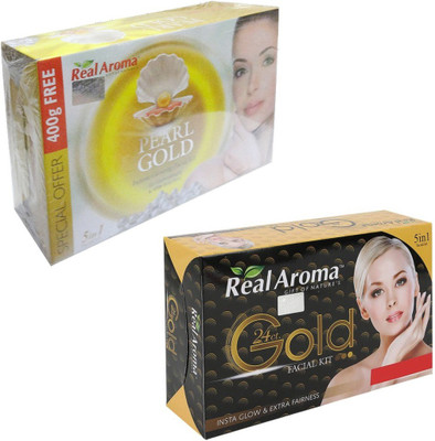 

real aroma Pearl Gold 24ct Gold Facial Kit 740 g(Set of 2)