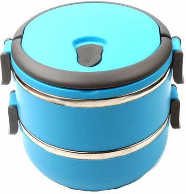 VibeX ® 2 Layer Lunch Box Picnic Food Container Tiffin Hot Box Vaccum Insulated with Handle 2 Containers Lunch Box(1400 ml)
