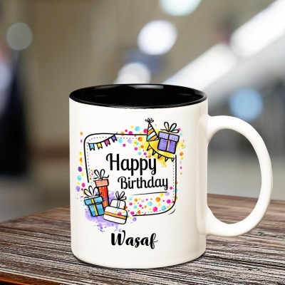 

Huppme Happy Birthday Wasaf Inner Black coffee name mug Ceramic Mug(350 ml), Multicolor