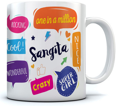 

RAMPOSH Sangita Name Ceramic Coffee. 350 ml. Best Gift For Birthday Ceramic Mug(350 ml), Multicolor