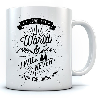 

RAMPOSH Motivational Quote Explore The Wold Coffee, Best Option For Gift Ceramic Mug(350 ml), White