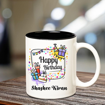 

Huppme Happy Birthday Shashee Kiran Inner Black coffee name mug Ceramic Mug(350 ml), Multicolor