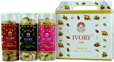 

Ivory Gift pack of Flavor Cashew Nuts 3 in 1 Masala, Plain and Salted 150gm each Cashews(450 g, Plastic Bottle)