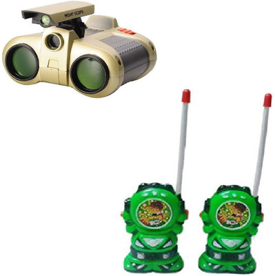 

New Pinch combo of Binocular With Night Vision and green Walkie Talkie set for kids
