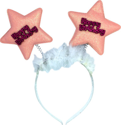 

Funcart Baby Pink Star Happy Birthday Hairband with White Feather
