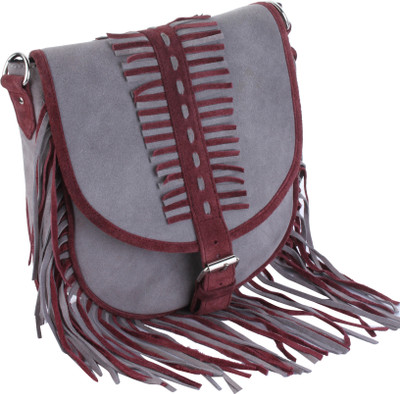 

PAVO FASHION Girls Casual Red, Grey Genuine Leather Sling Bag, Grey;red