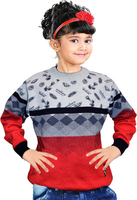 AD & AV Self Design Round Neck Casual Girls Multicolor Sweater