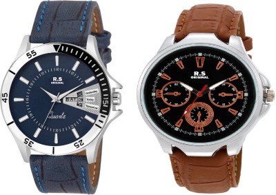 R S Original DIWALI DHAMAKA OFFER BLUE AND BLACK DIAL DATE & TIME SET OF 2 RSO-26 Watch  - For Men   Watches  (R S Original)