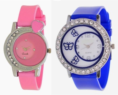 Frida pink diamond side min dil ane blue butterfly analogue stylish designer watches for girls and women Watch  - For Girls   Watches  (Frida)