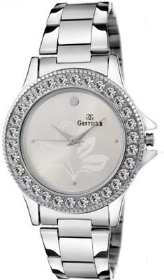 

Gesture 09-Stylish Silver Diamond Studded Watch - For Girls