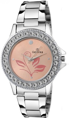 Gesture 09- Stylish Orange Diamond Studded Watch  - For Girls   Watches  (Gesture)